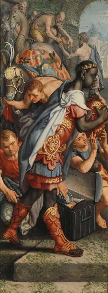 Left wing of a triptych with the adoration of the magi and the presentation in the temple