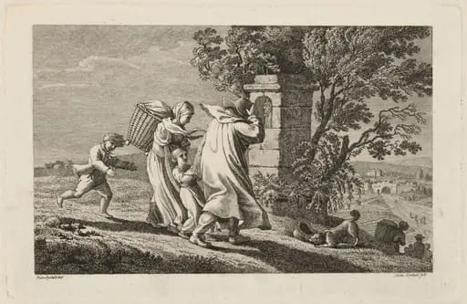 A Peasant Family Hurrying Past a Wayside Shrine in a Storm
