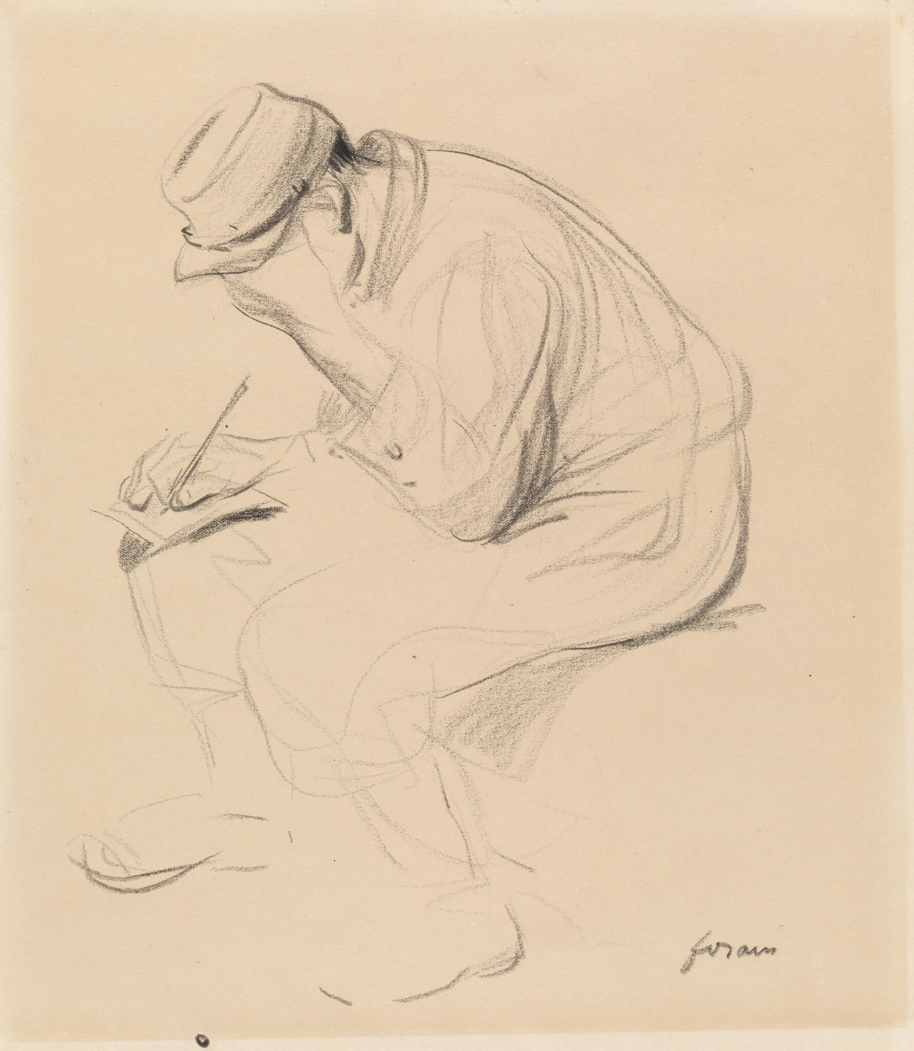 Le Poilu (French Soldier Writing Home), by Jean-Louis Forain, chalk, 1900