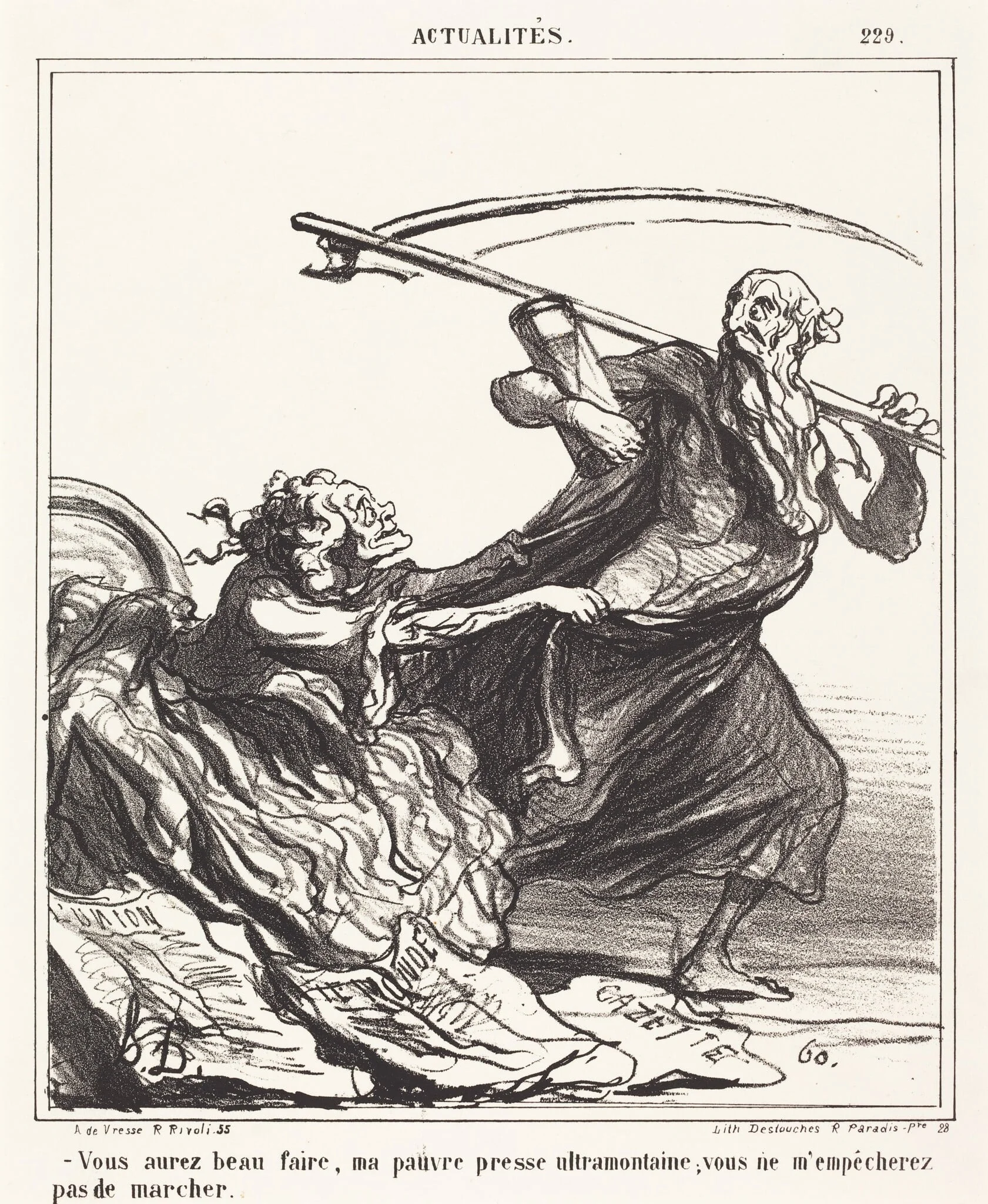 Vous aurez beau faire, ma pauvre presse..., by Honoré Daumier, ink, 1866