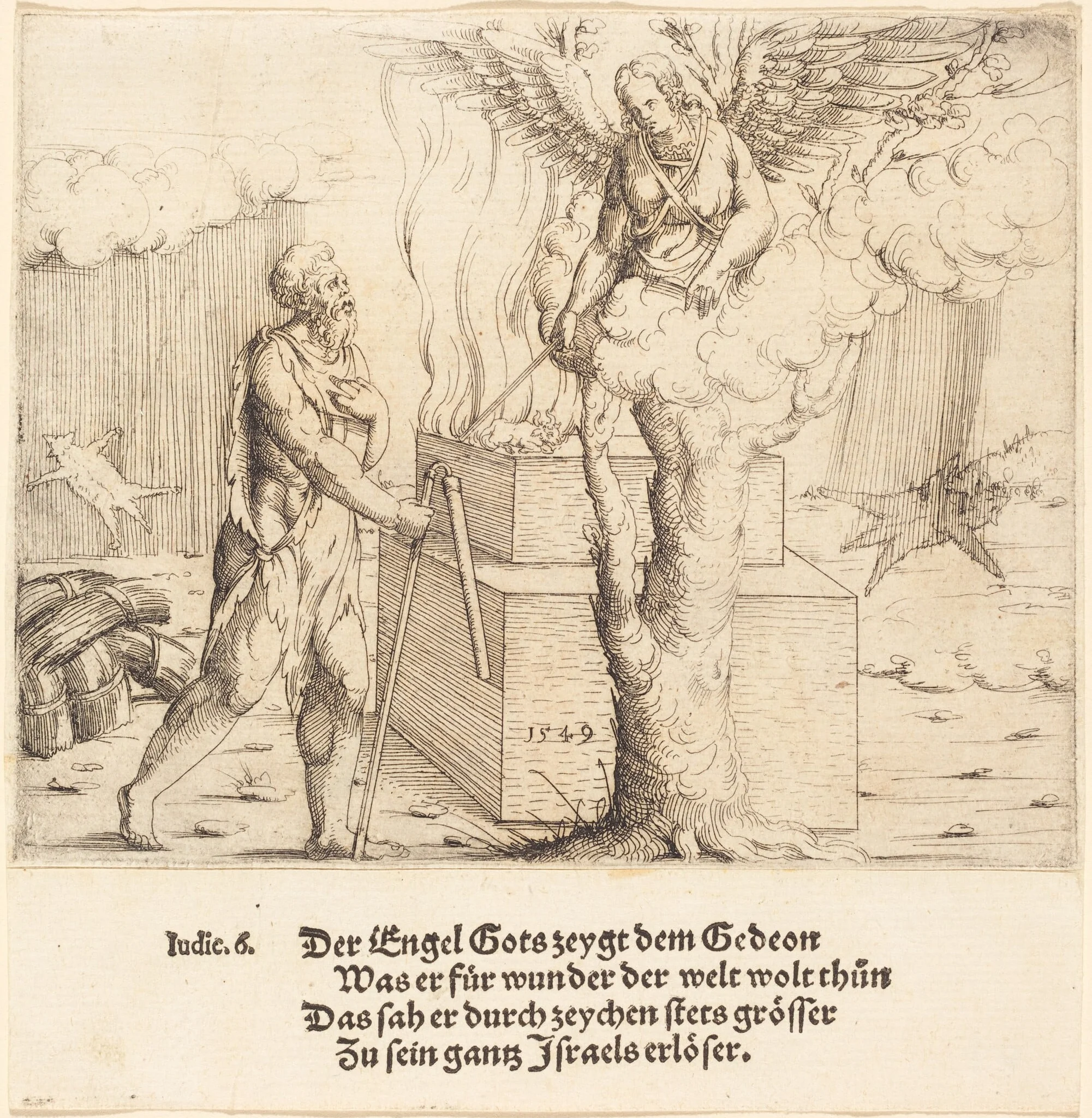 The Sacrifice of Gideon, by Augustin Hirschvogel, ink, 1549