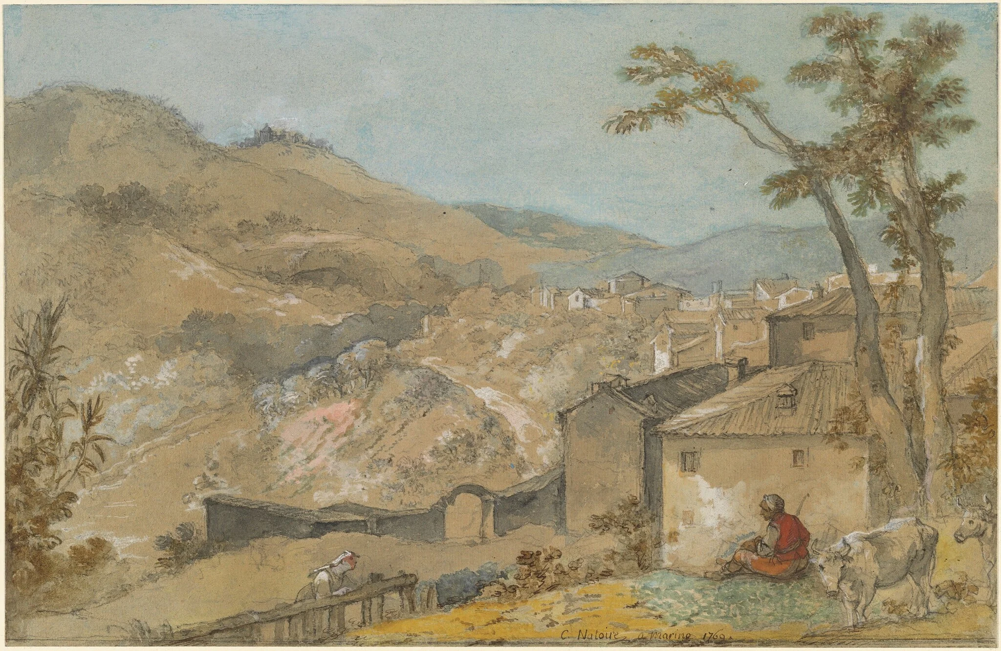 Marino and the Alban Hills, by Charles Joseph Natoire, ink, 1769