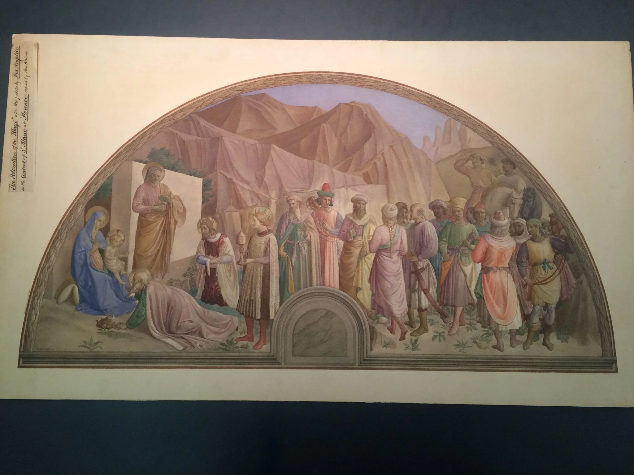 Copy after the fresco Adoration of the Magi, Fra  Angelico in the Museo di San Marco (Florence), by Edward Kaiser, watercolor, 1860