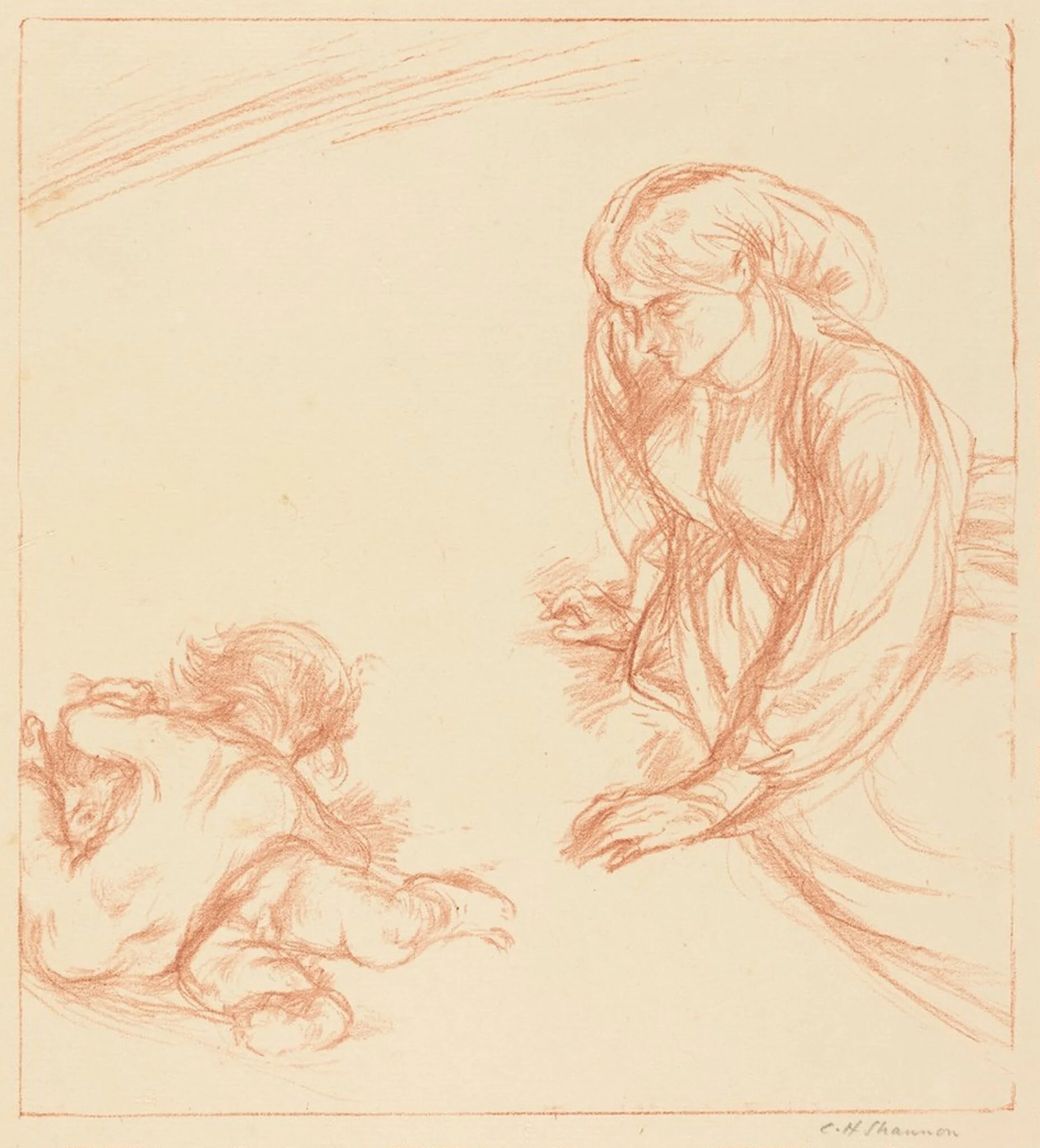 Mother and Children, by Charles Haslewood Shannon, ink, 1900