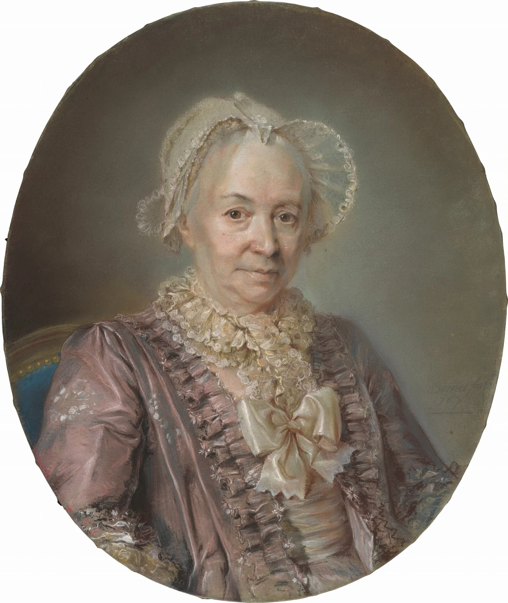 An Elderly Lady in a Mauve Silk Dress, by Claude Bornet, pastel, 1767