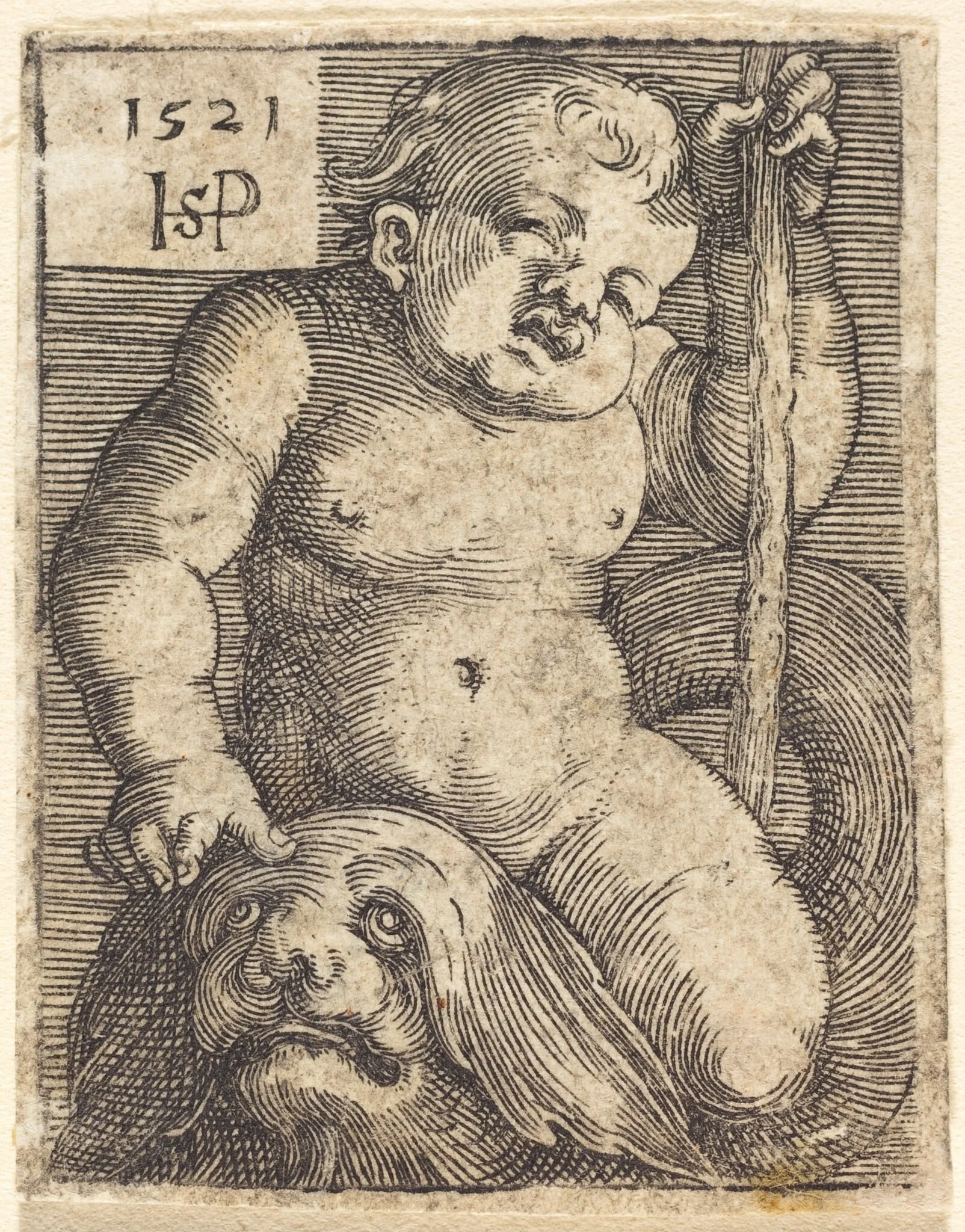 Genius on a Dolphin, by Sebald Beham, ink, 1521