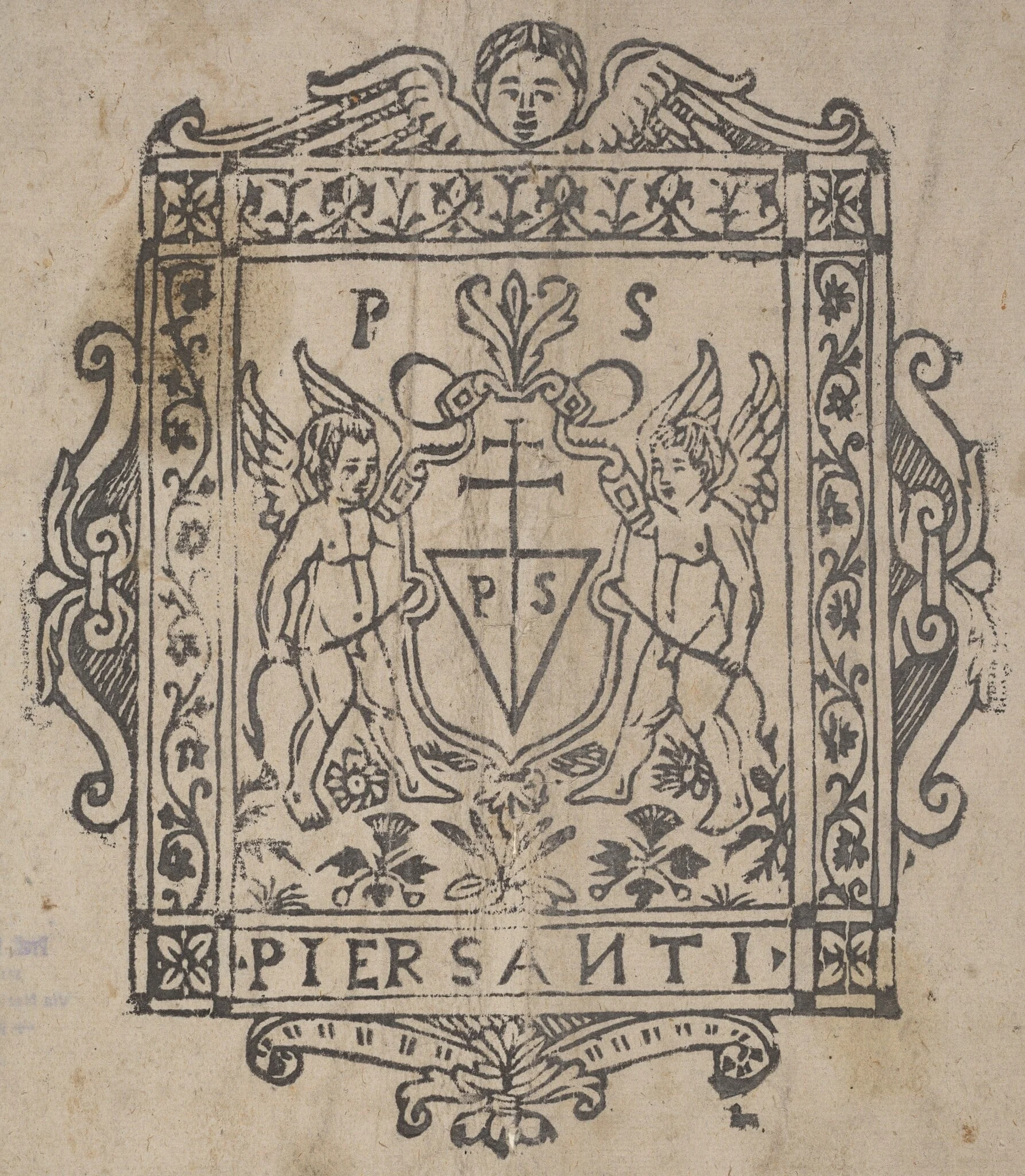 Two Putti with Shield Inscribed Pier Santi, by Italian 16th Century, ink, 1501