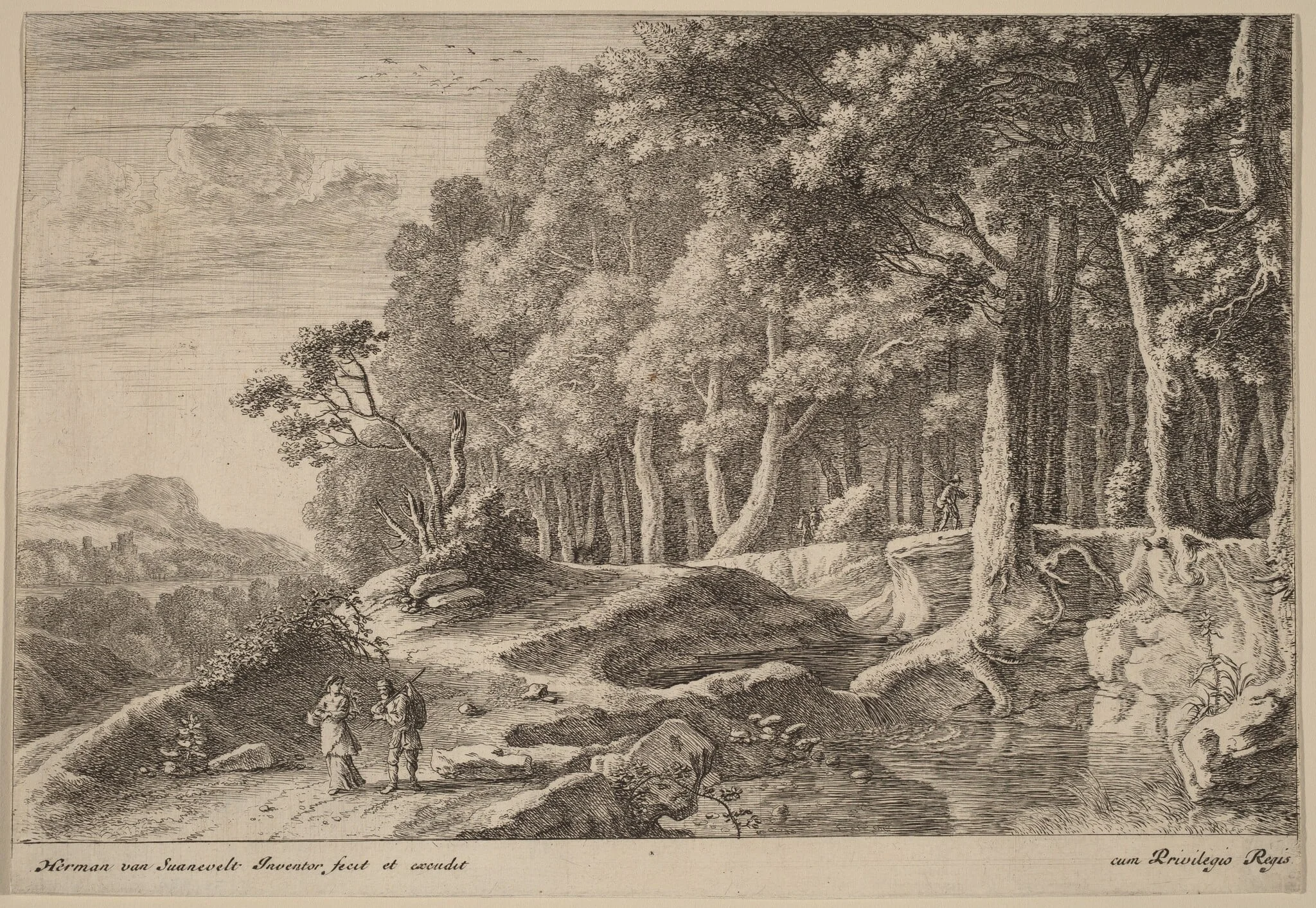 Woods Bordered by a Stream, by Herman van Swanevelt, ink, 1628