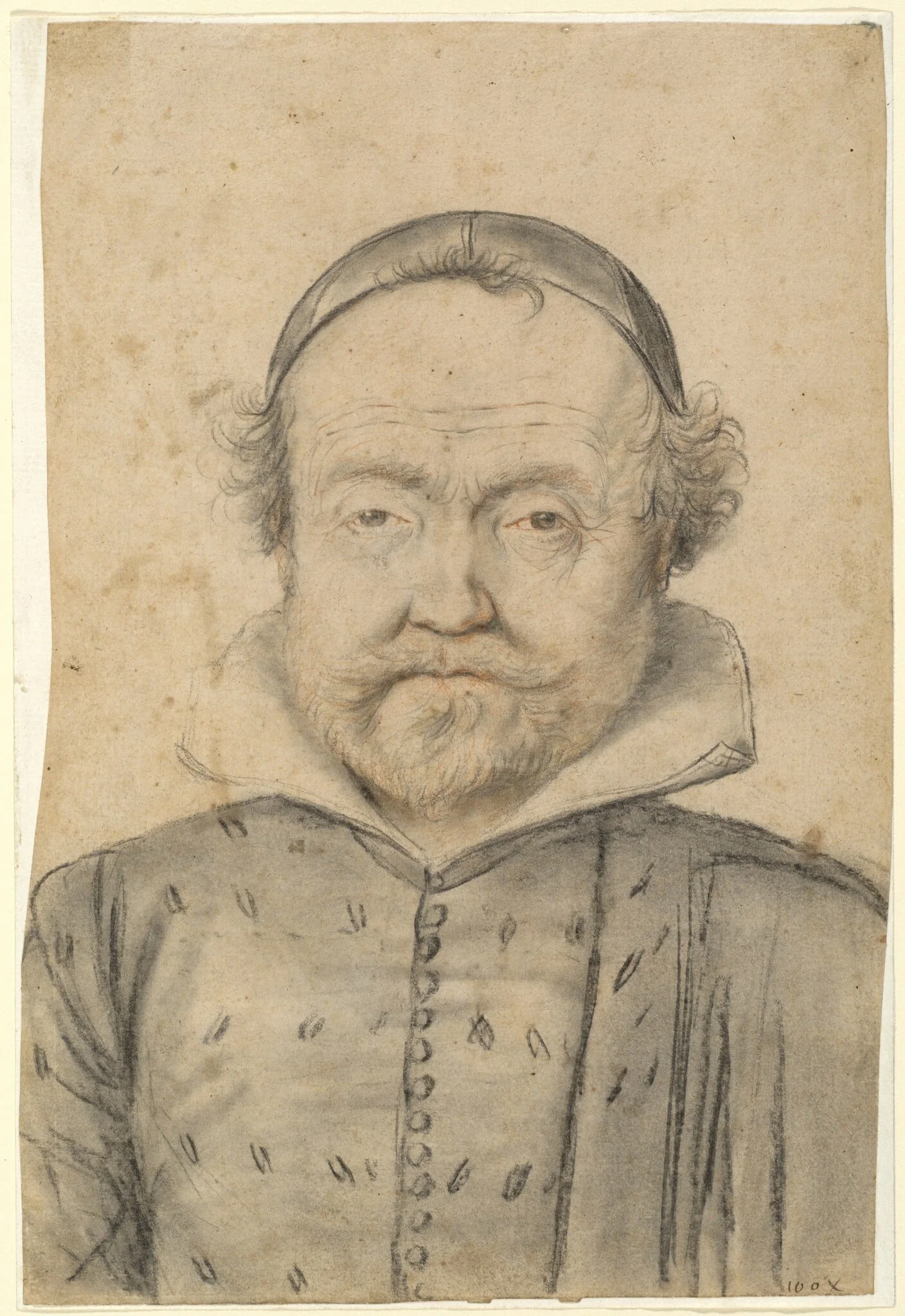 Portrait of a Bearded Man in a Doublet and Skull Cap, by Lagneau, chalk, 1564