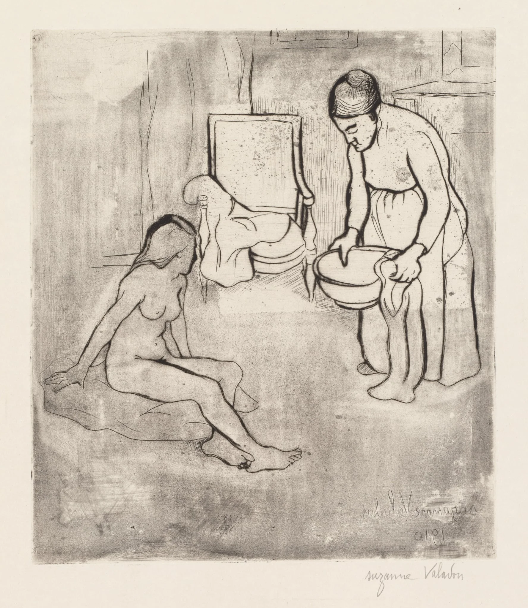 Grandmother with Louise, Nude Seated on the Floor (Grand-Mère et Louise Nue Assise par Terre), by Suzanne Valadon, 1910
