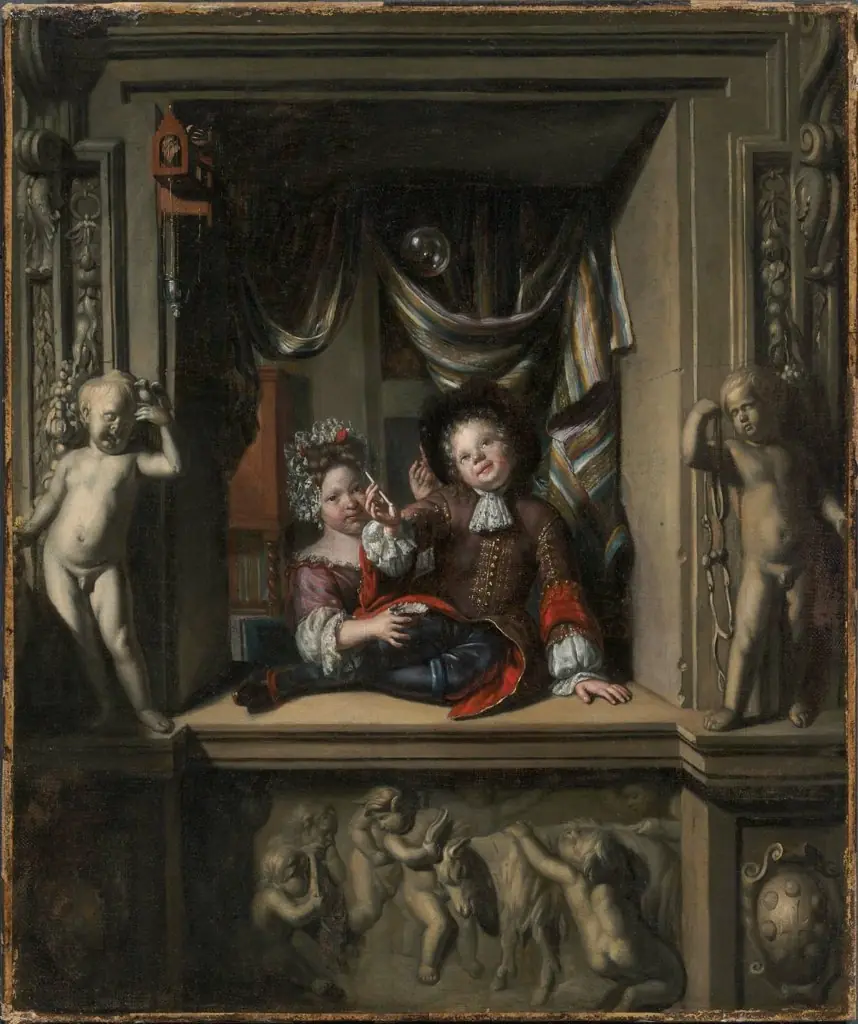 Boy and Girl Blowing Soap Bubbles