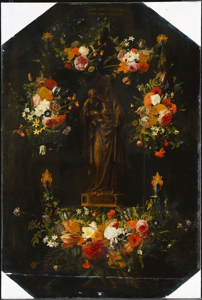 Statue of Mary in a Garland