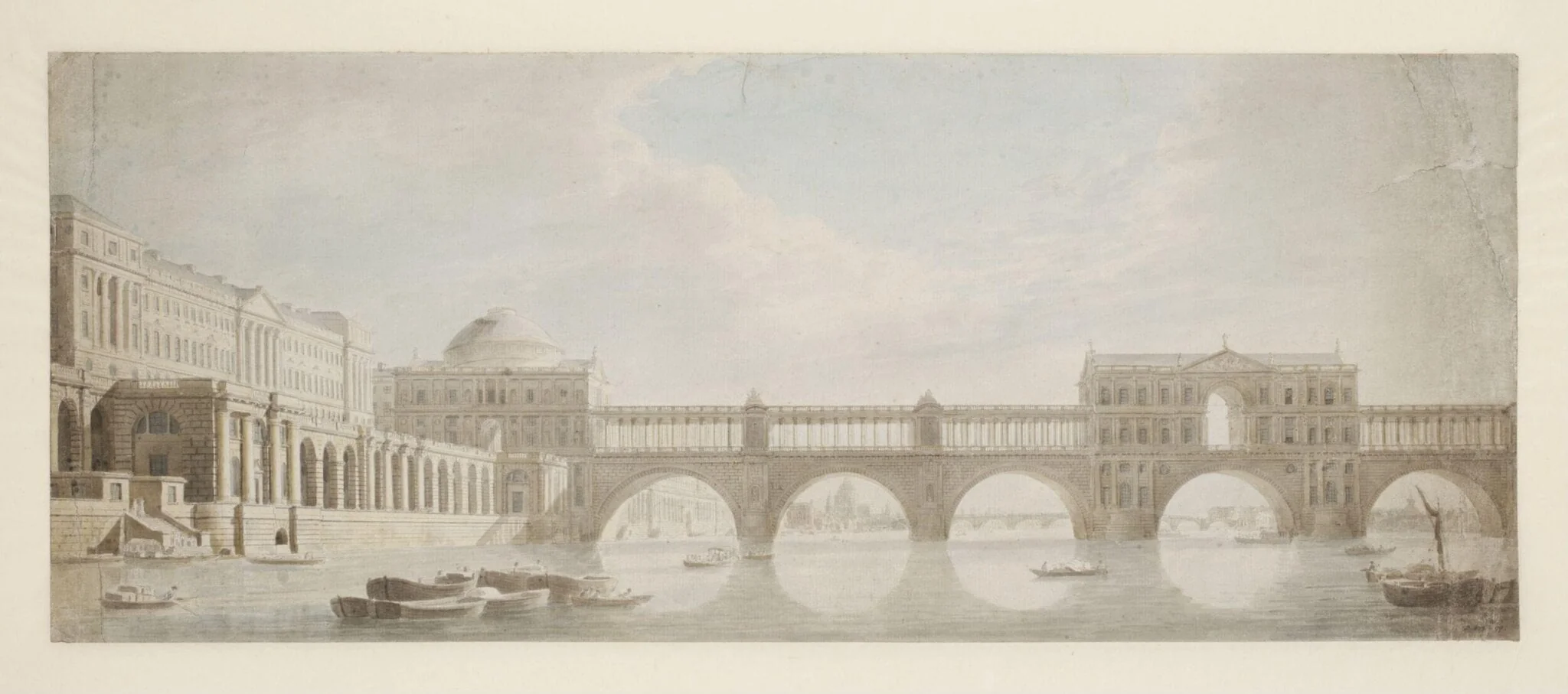 Perspective view of a Bridge of Magnificence over the Thames at Somerset House, by Thomas Sandby, 1781