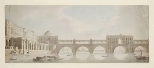 Perspective view of a Bridge of Magnificence over the Thames at Somerset House