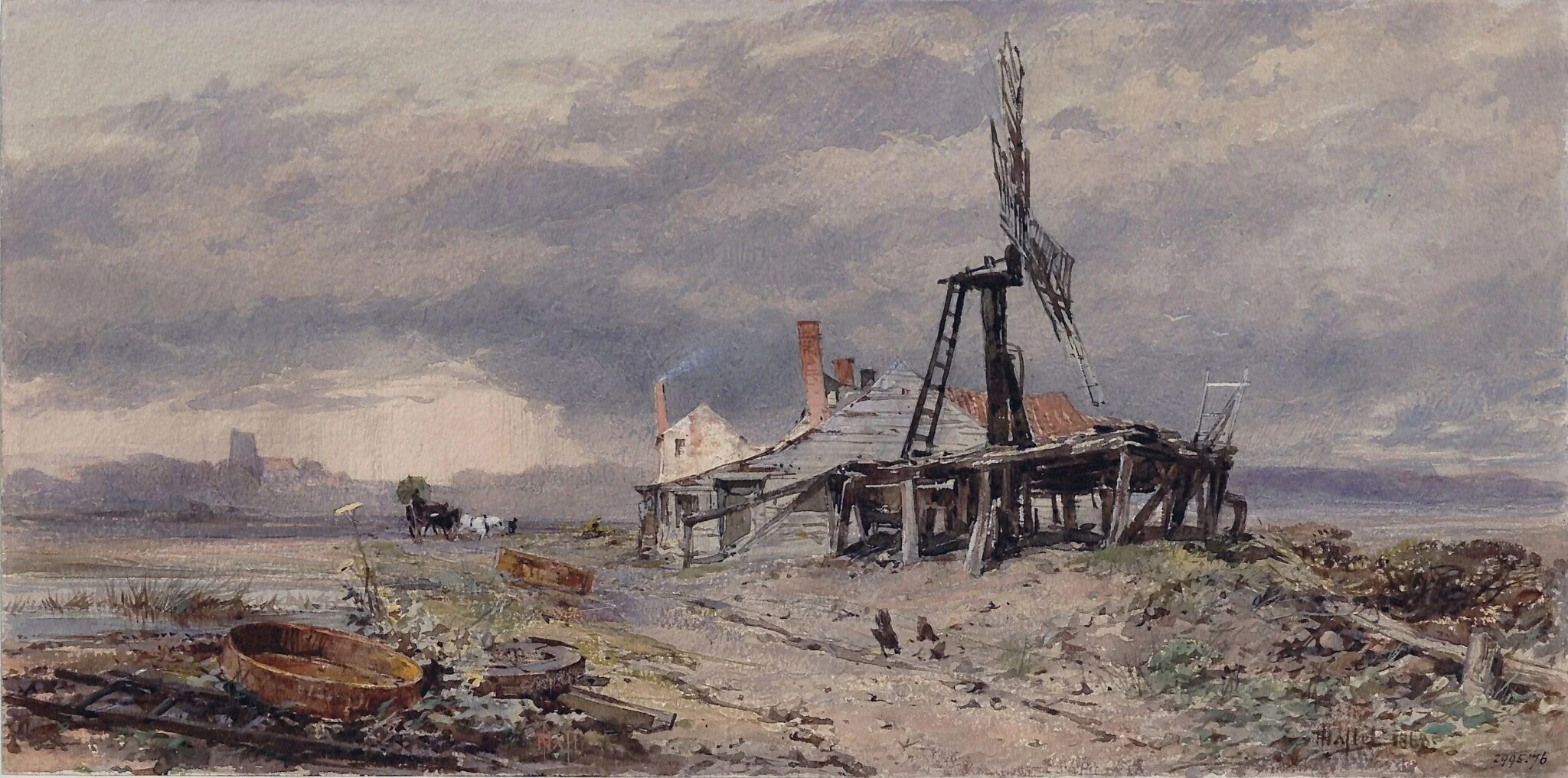 Old Mill, Salt Pans, Guernsey, by Paul Jacob Naftel, watercolor, 1868