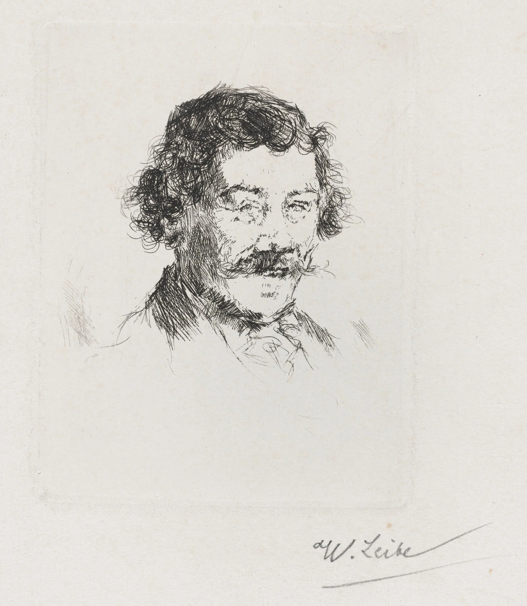 Portrait of the Painter Wopfner, by Wilhelm Leibl, ink, 1874