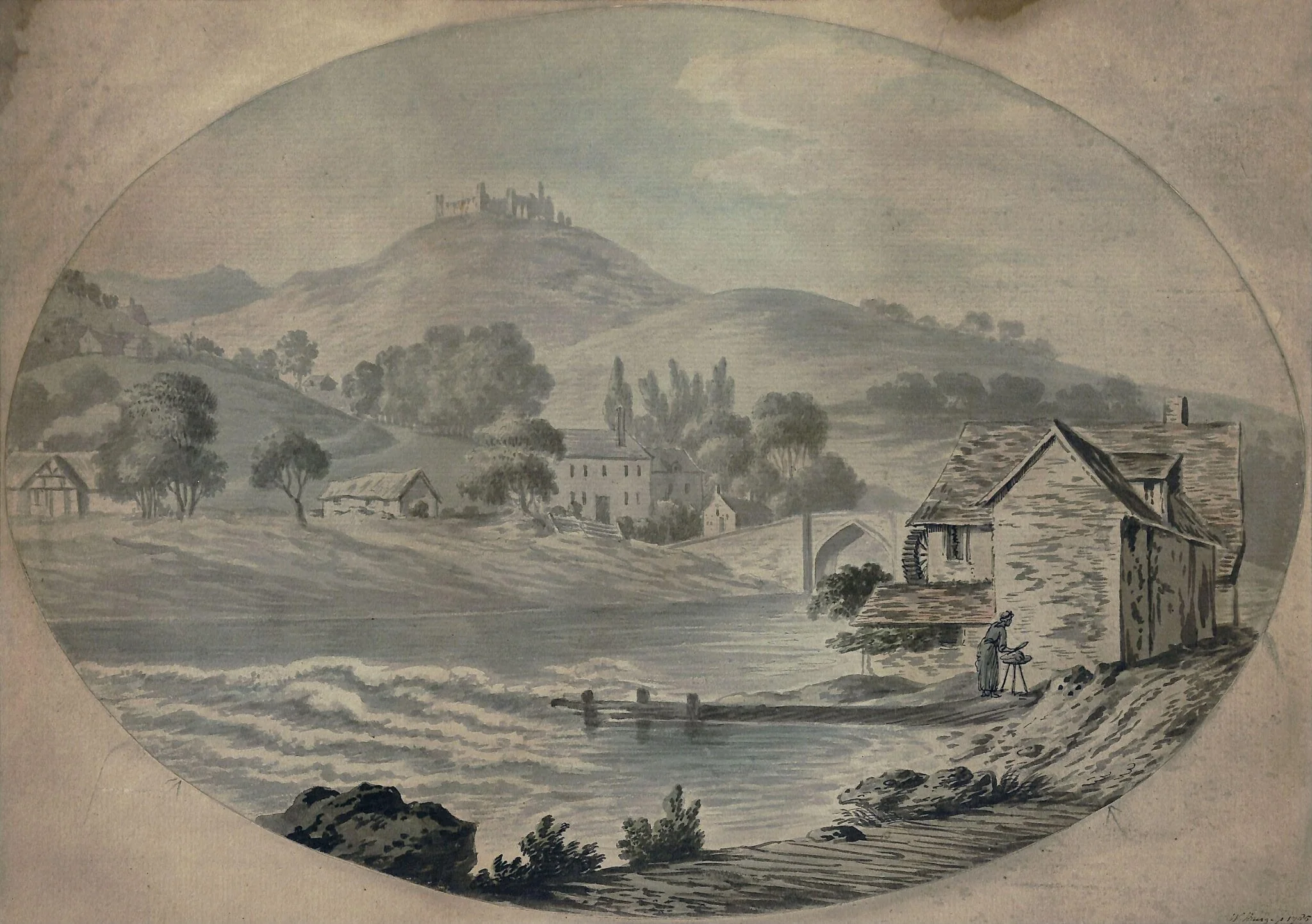 Llangollen, North Wales, by William Burgess, watercolor, 1785