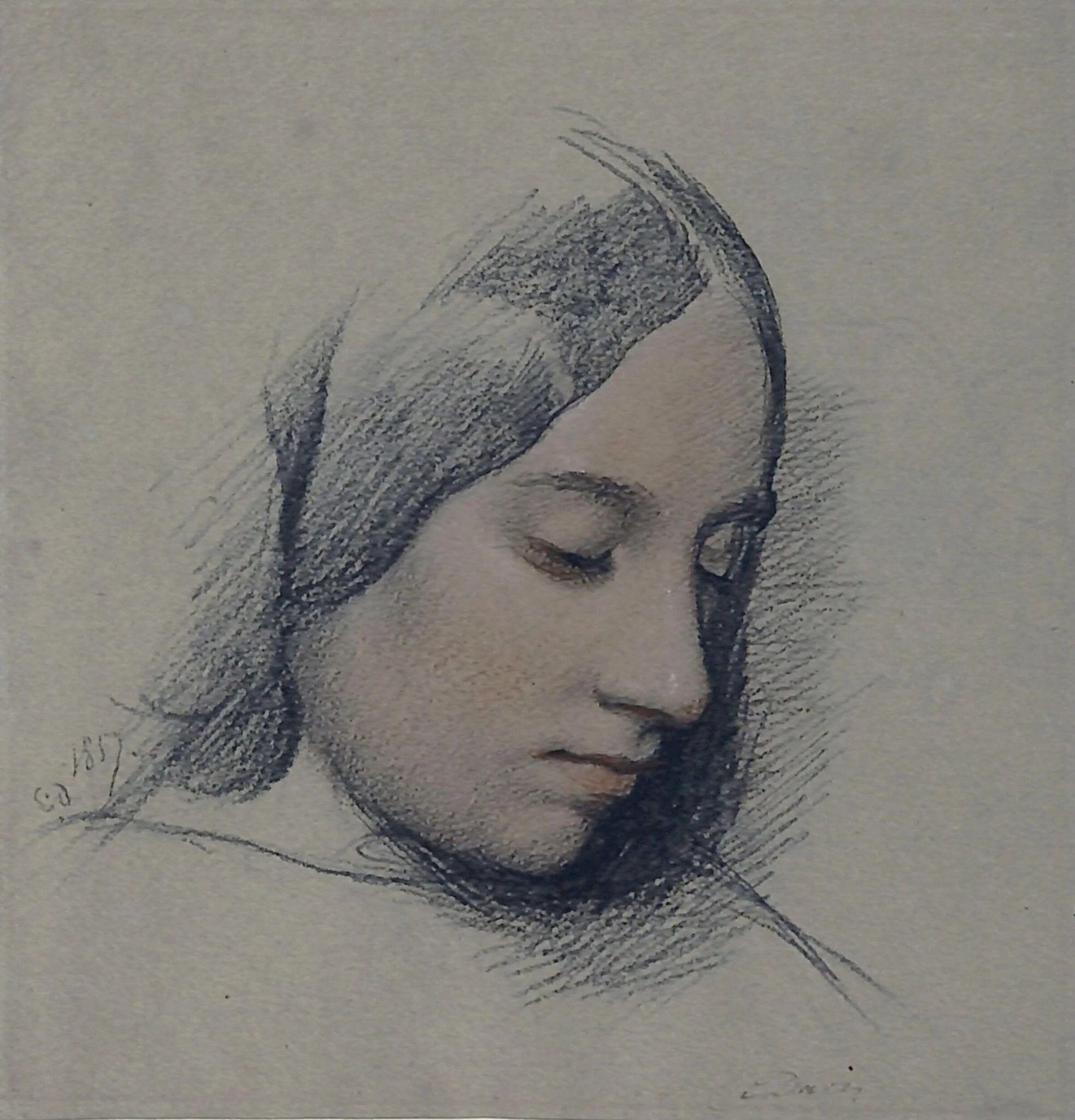 Study of a woman's head, by Edward T. Davis, 1857