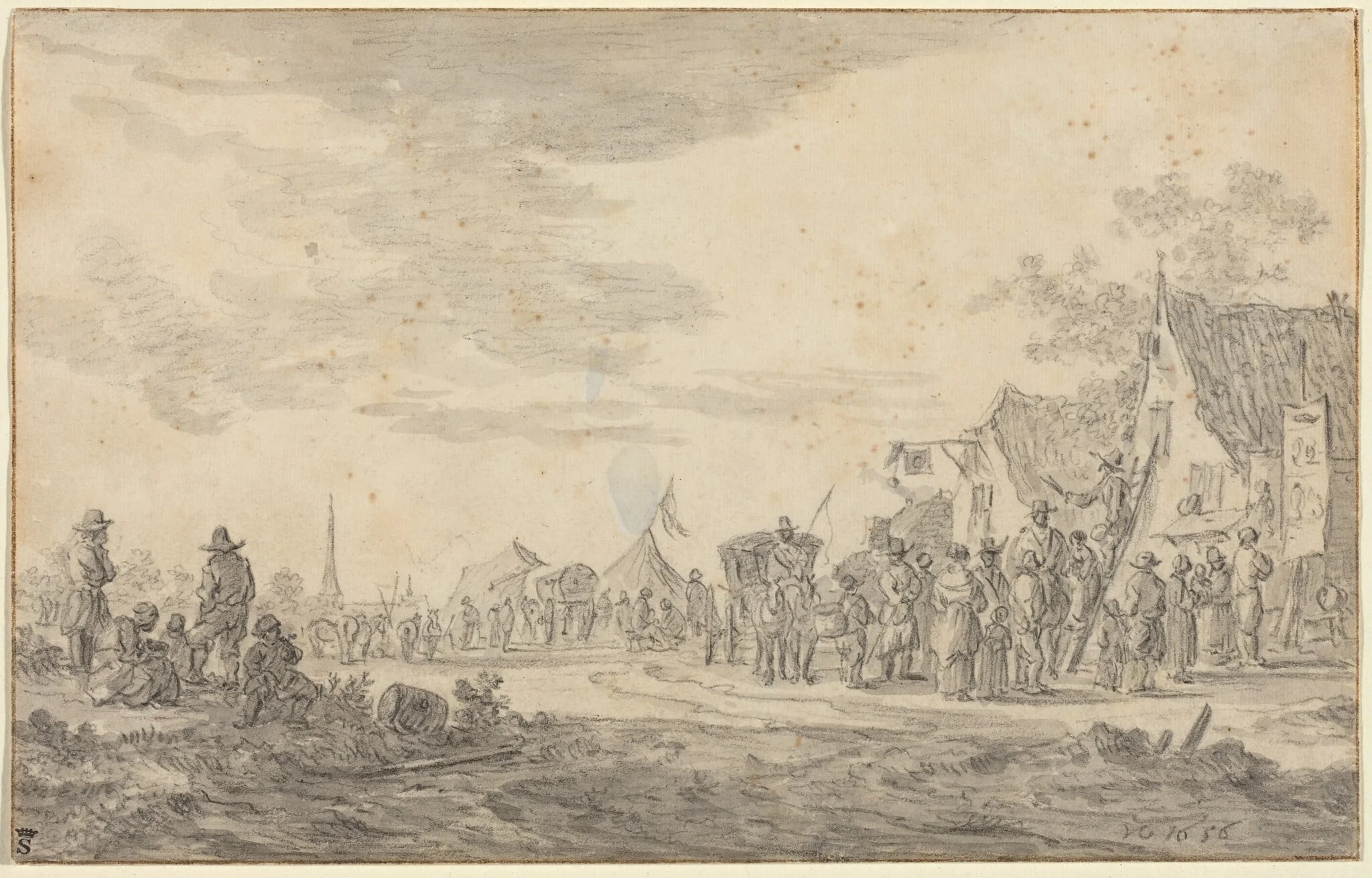Village Fair, by Jan van Goyen, chalk, 1656
