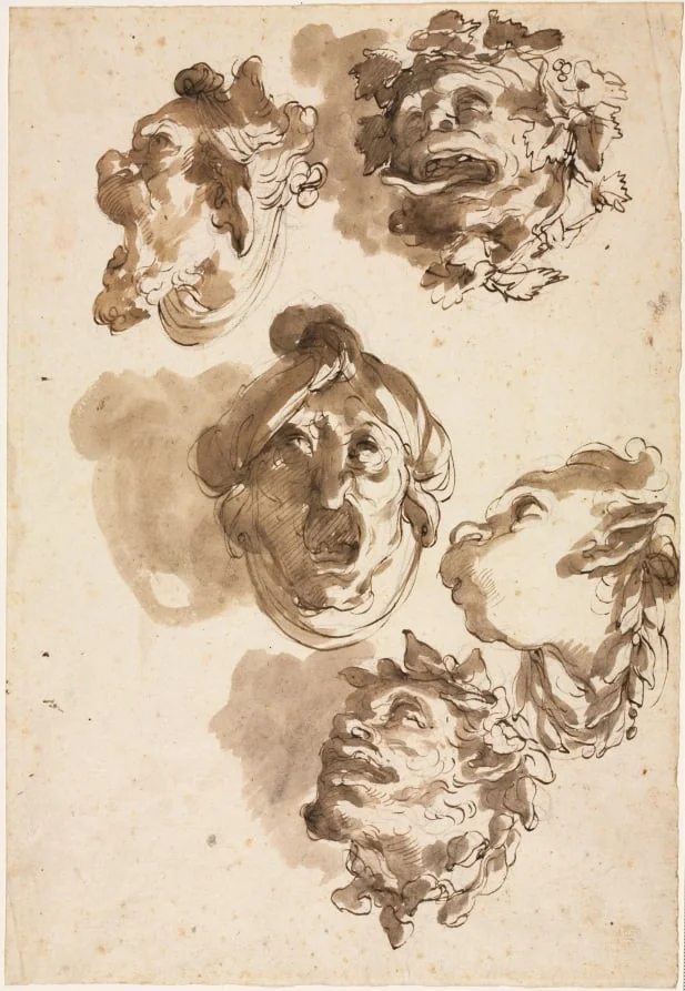 Five Grotesque Heads, by Gaetano Gandolfi, 1775