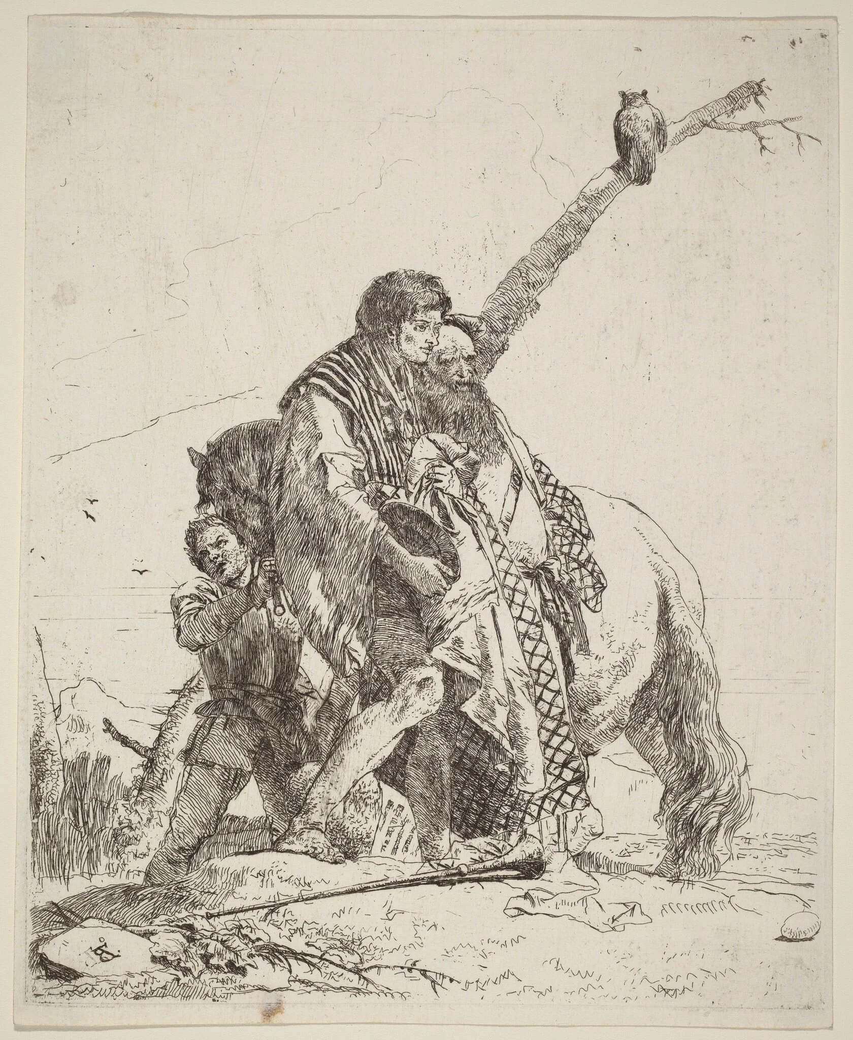 Youth, Sage, and Attendant with Horse, by Giovanni Battista Tiepolo, ink, 1733