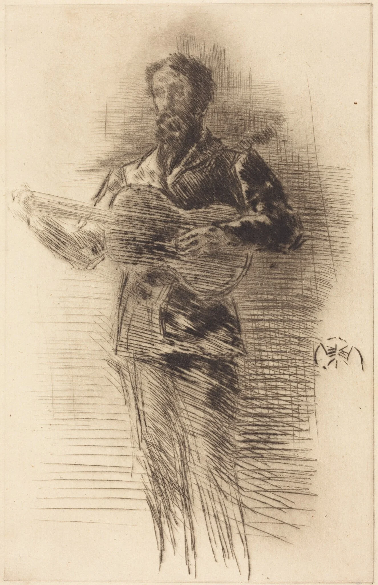 The Guitar Player, by James McNeill Whistler, ink, 1875