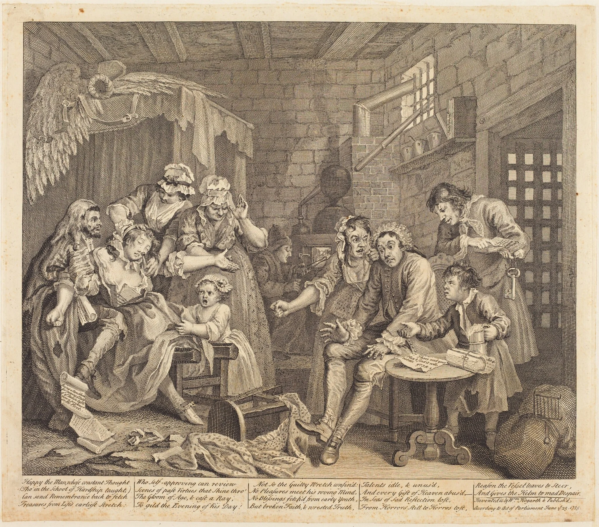 A Rake's Progress: pl.7, by William Hogarth, ink, 1735