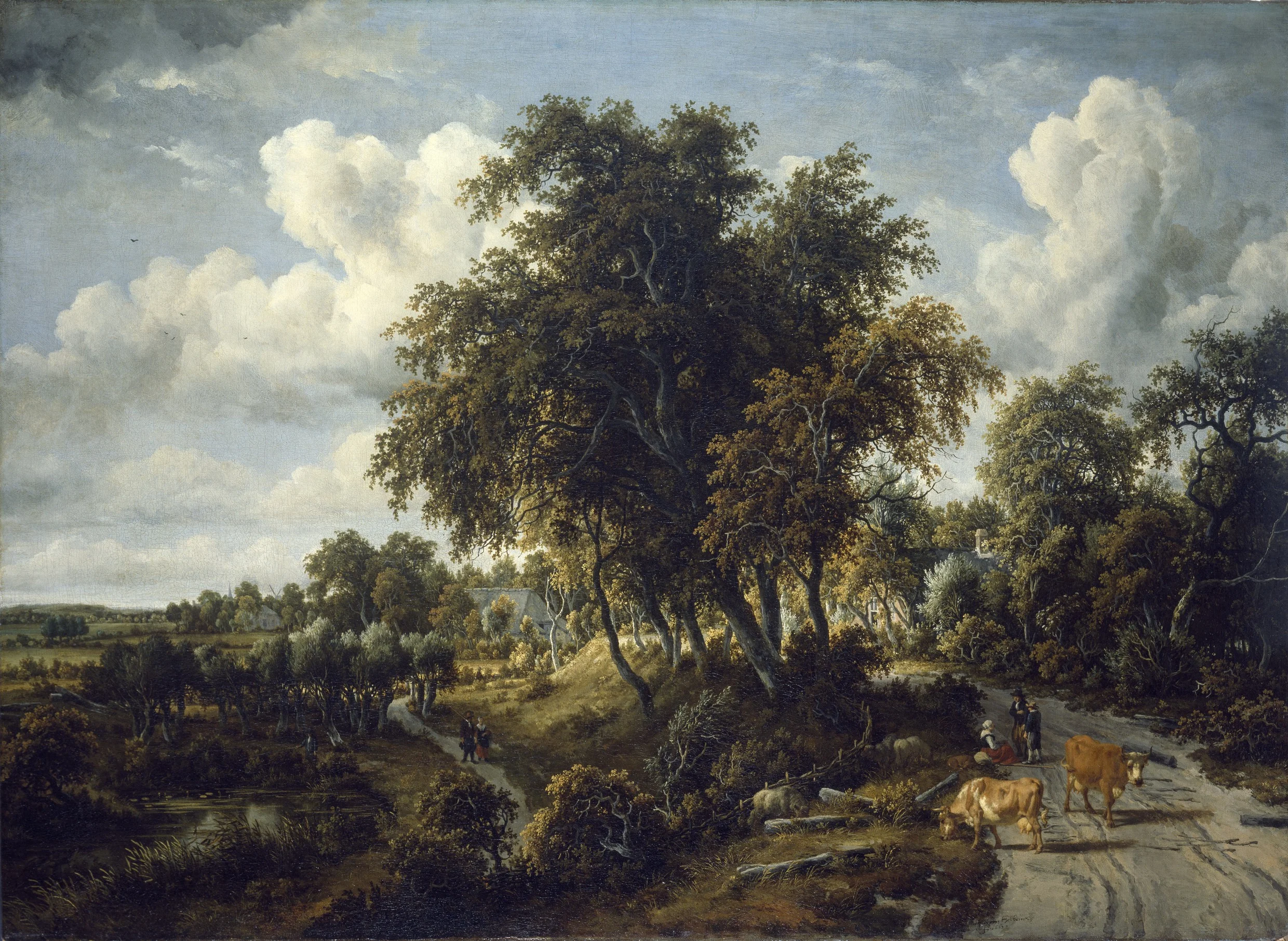 A Wooded Landscape: the Path on the Dyke, by Meindert Hobbema, oil, 1663