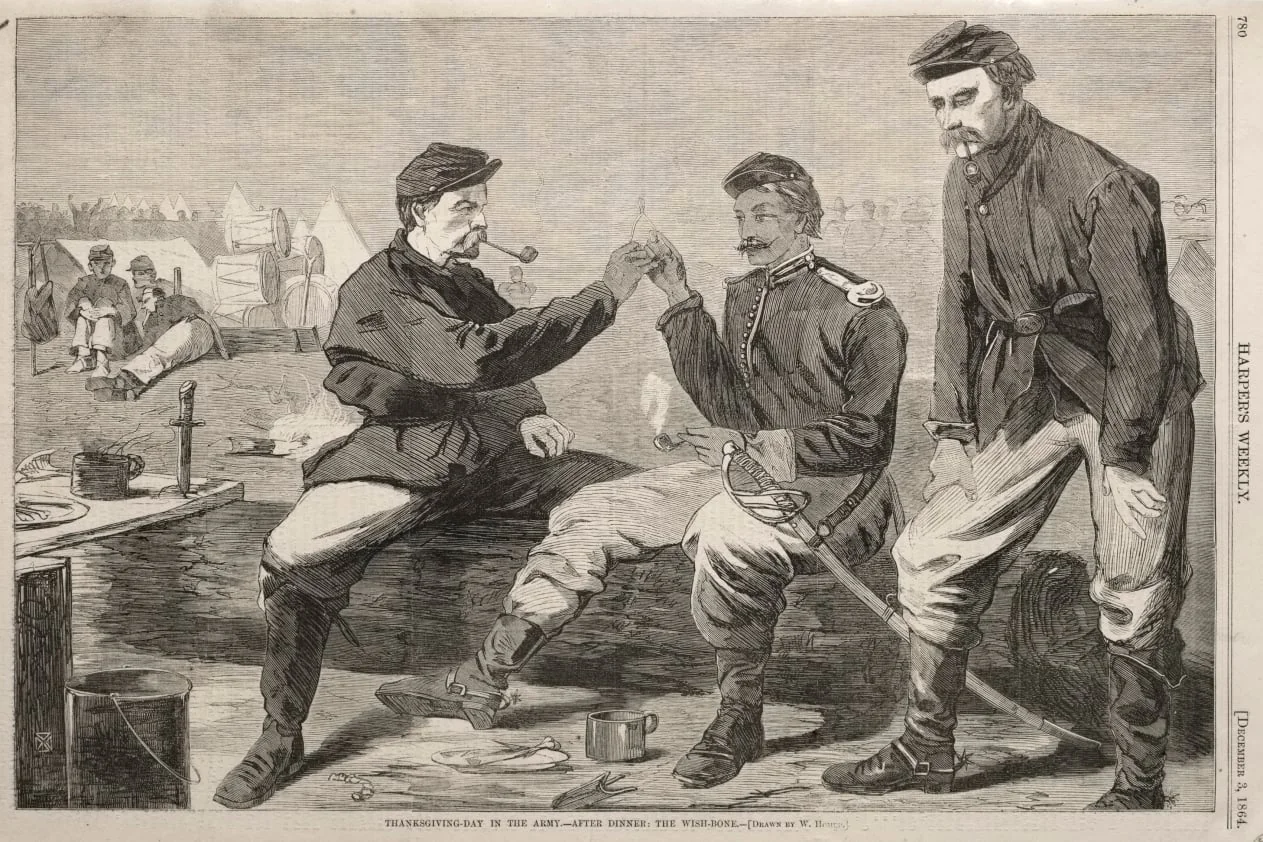 Thanksgiving Day in the Army - After Dinner:  The Wish-Bone, by Winslow Homer, 1864