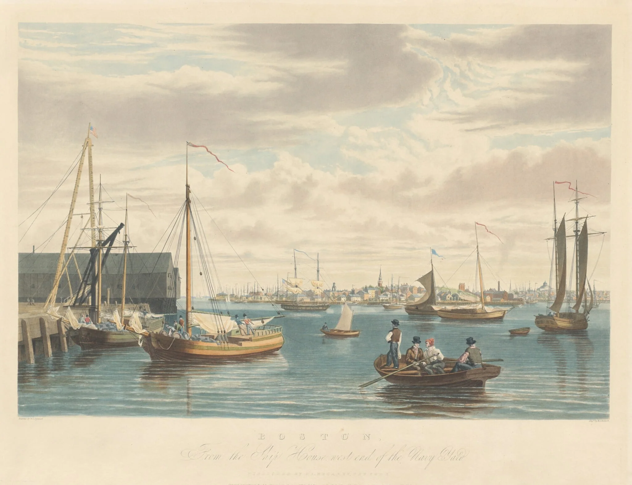 Boston: From the Ship House West End of the Navy Yard, by William James Bennett, ink, 1833
