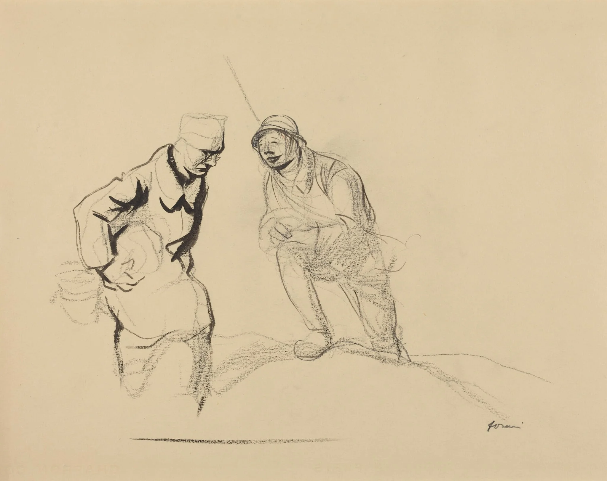Two Soldiers, by Jean-Louis Forain, ink, 1916