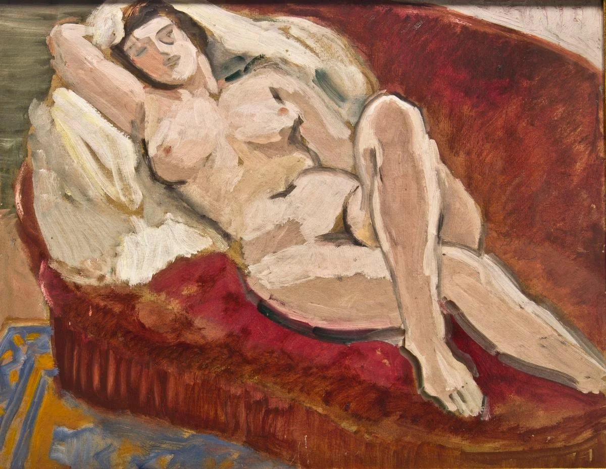 Nud pe canapea vișinie – Fată pe canapea, by Theodor Pallady, 1921