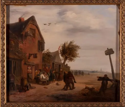 Dorflandschaft mit zechenden Bauern