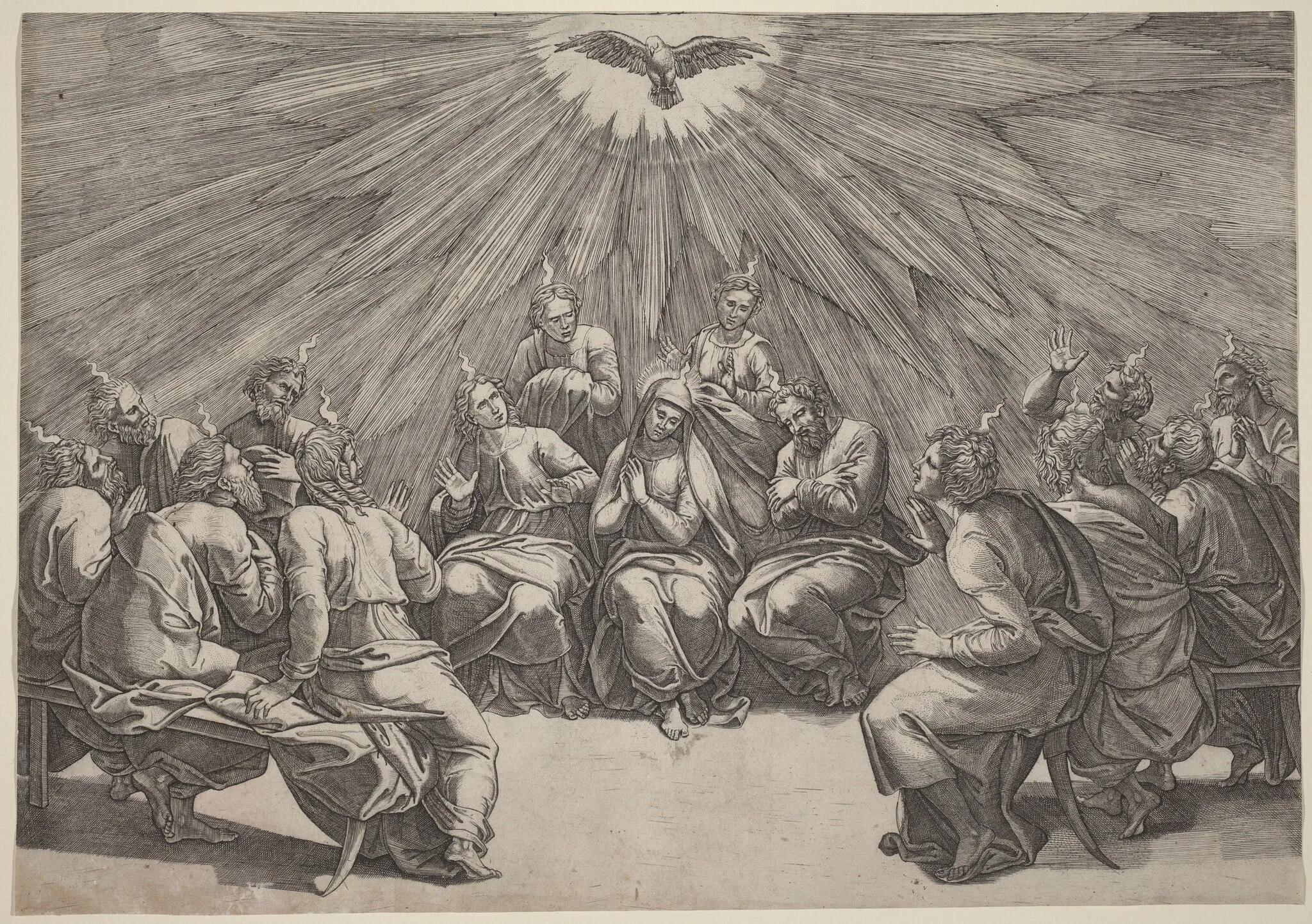 Pentecost, by Gian Jacopo Caraglio, ink, 1535