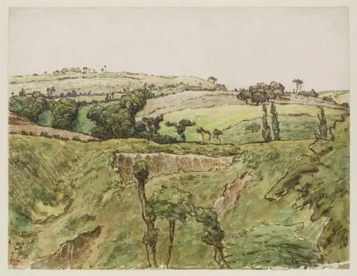A hilly landscape with trees
