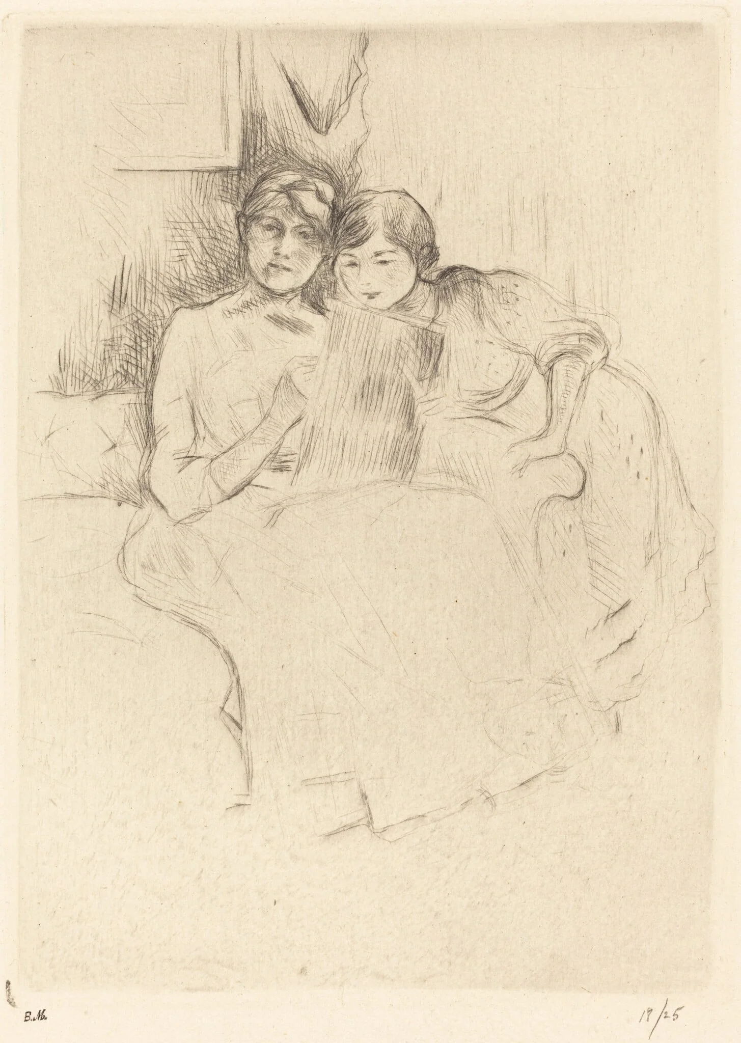 The Drawing Lesson (Berthe Morisot and her Daughter Julie Manet), by Berthe Morisot, ink, 1889