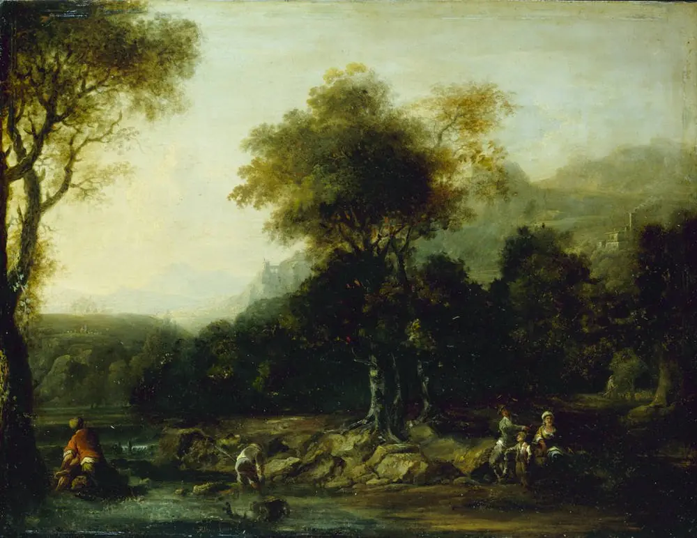 Flusslandschaft mit Fischern