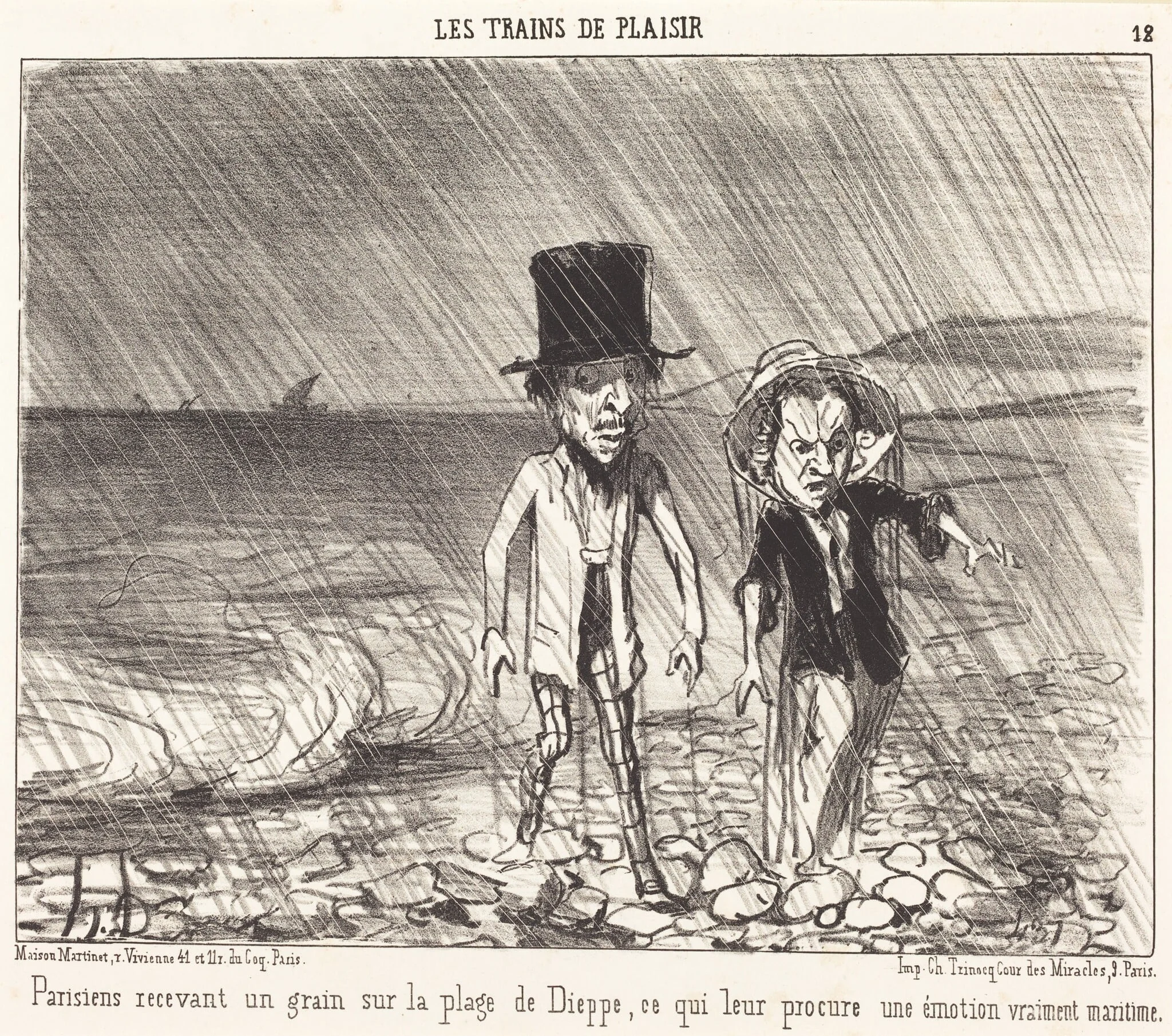 Parisiens recevant un grain..., by Honoré Daumier, ink, 1852