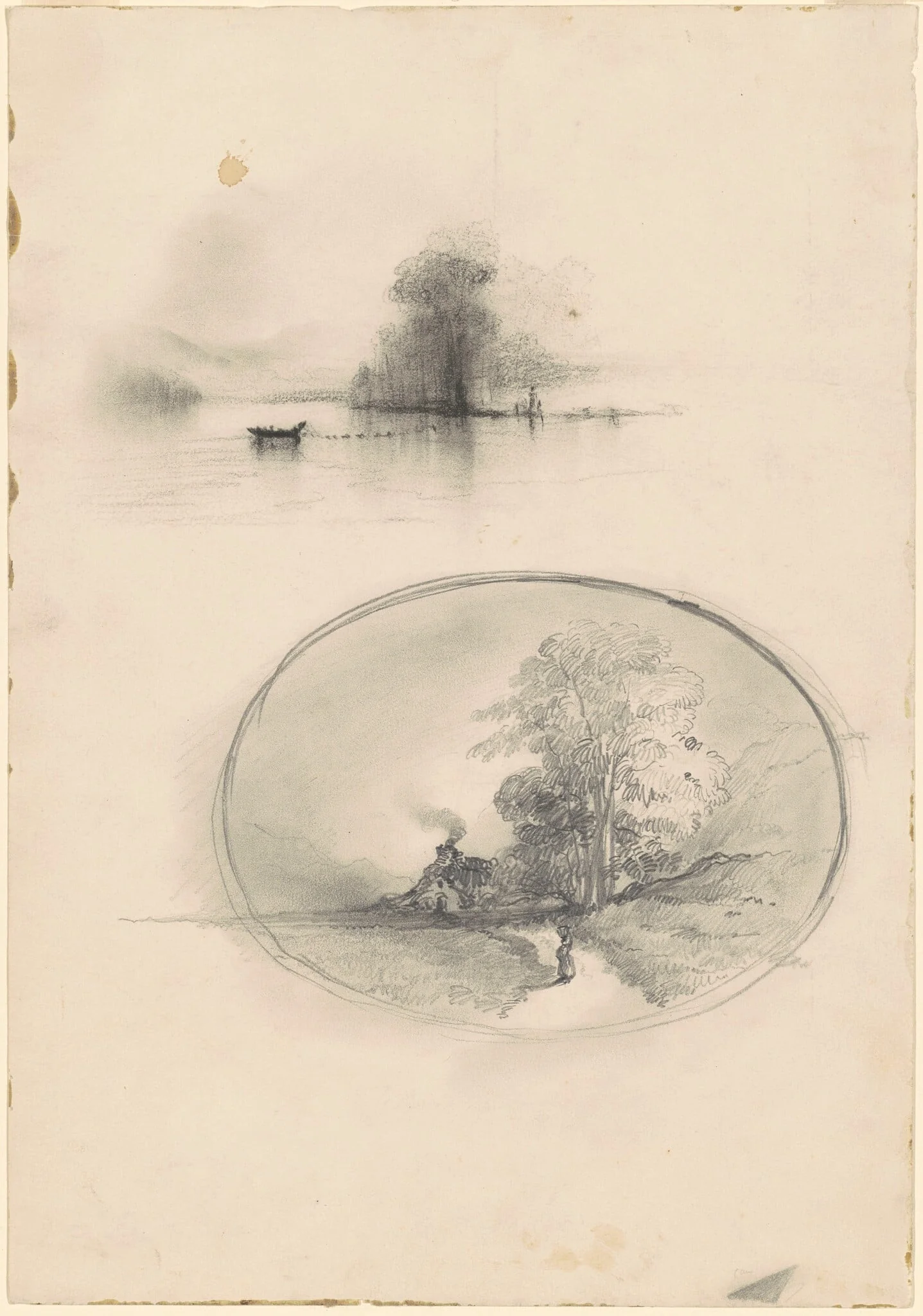 Seascape and Landscape, by American 19th Century, charcoal, 1859