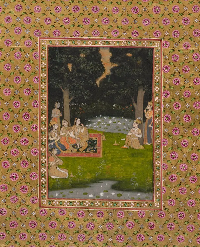 Princely ascetic in the forest visited by ladies