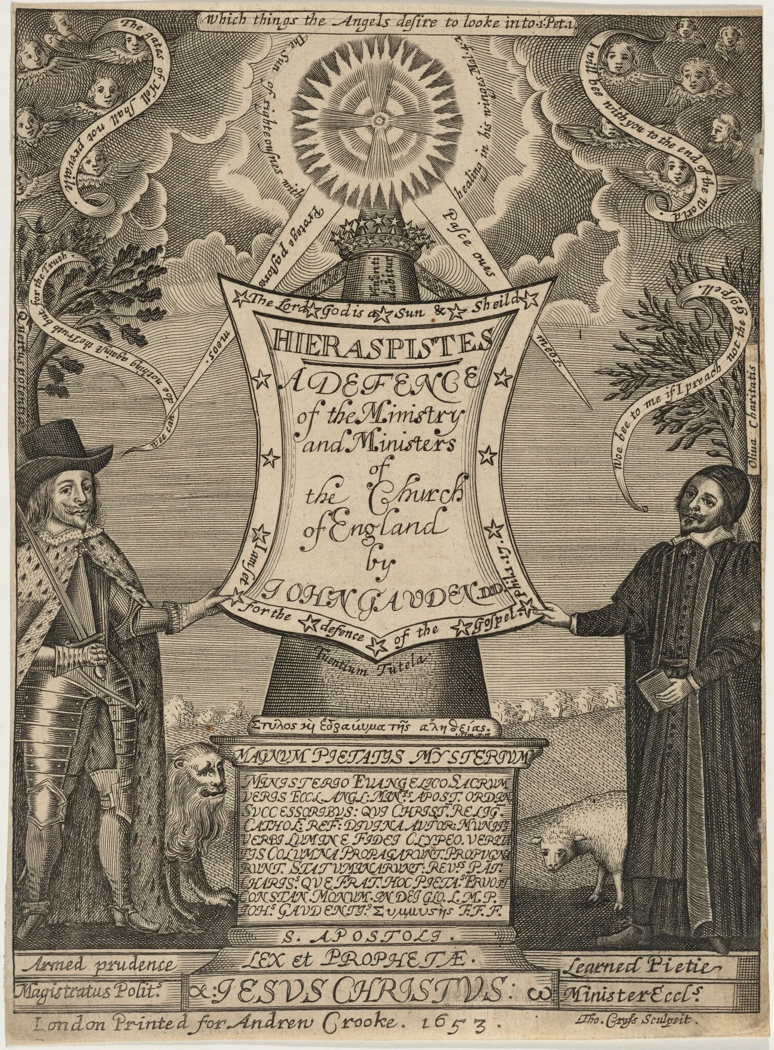 Title Page to John Gauden's Hieraspistes, by Thomas Cross, ink, 1653