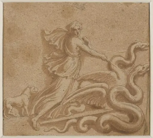 An allegorical figure on a char