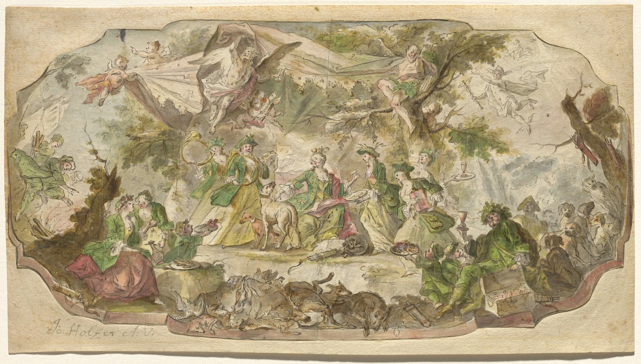 Diana Resting after the Hunt, by Johann Baptist Enderle, ink, 1778