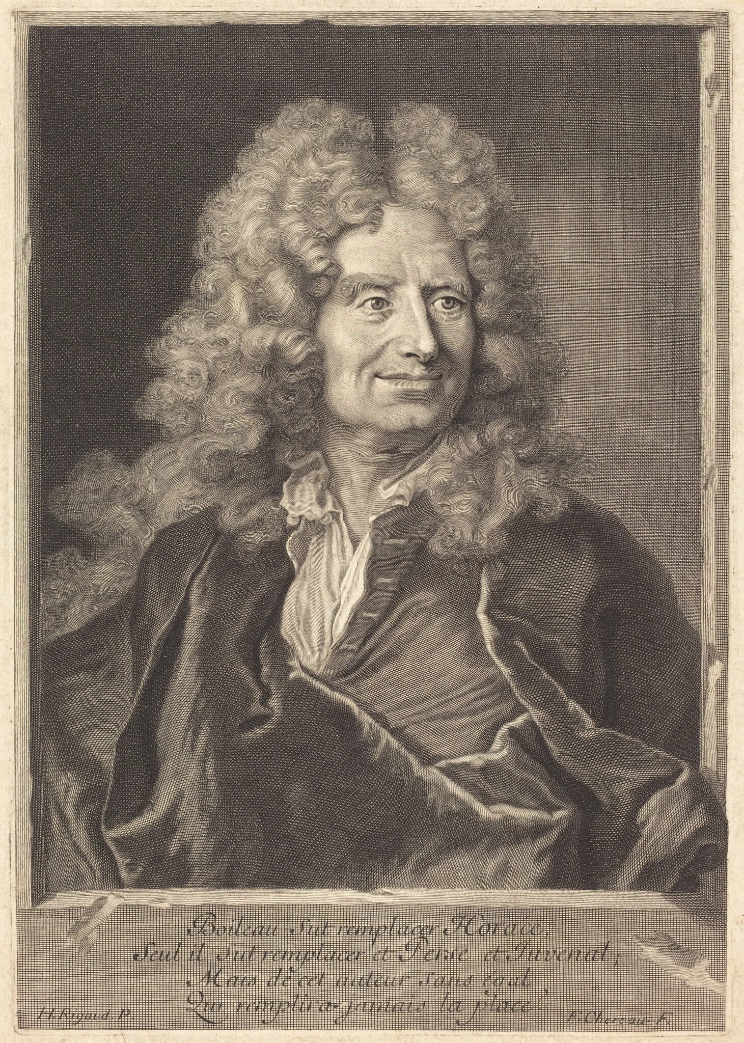Nicholas Boileau, by François Chereau I, ink, 1704