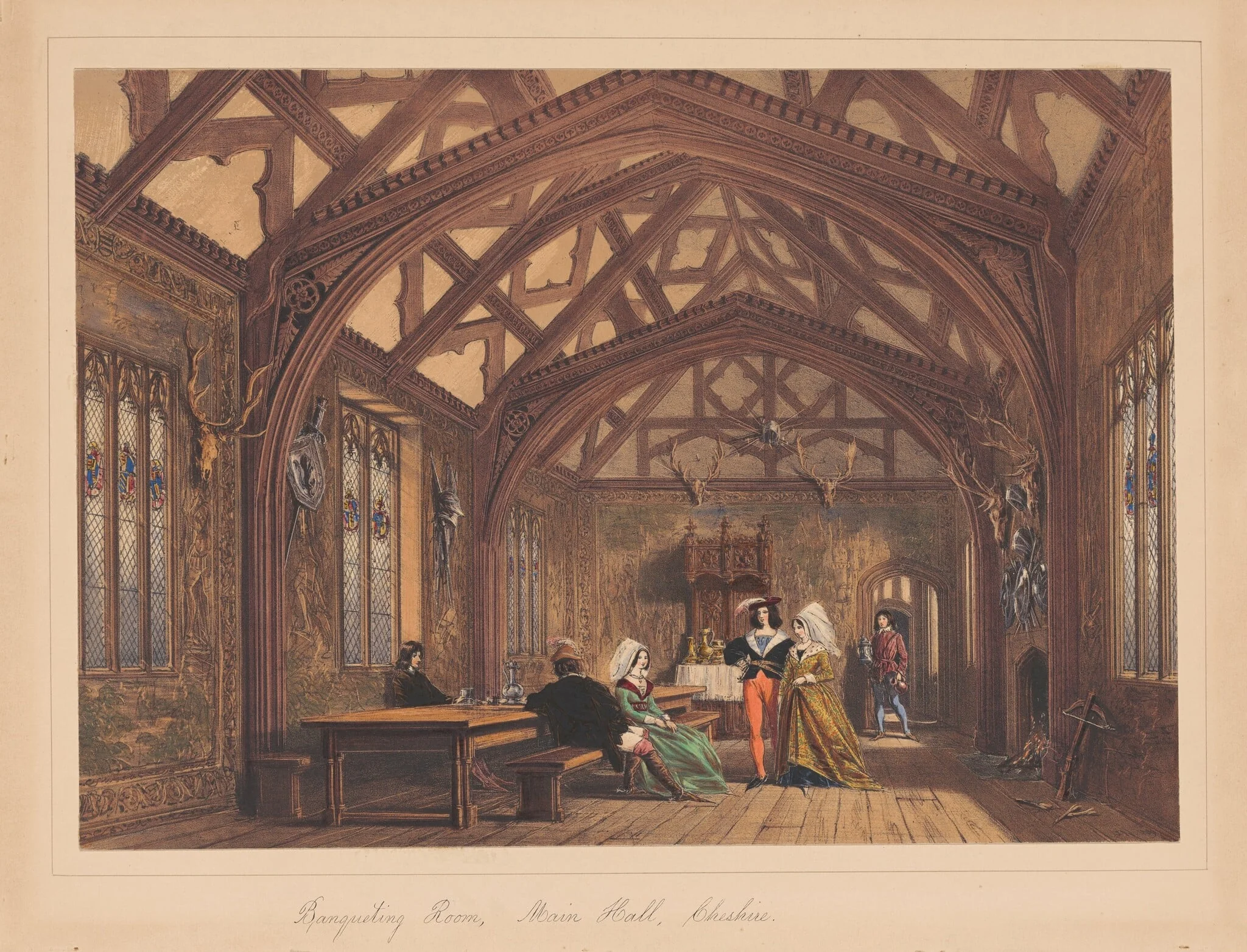 Banqueting Room, Bramhall, Cheshire, by Joseph Nash, ink, 1849
