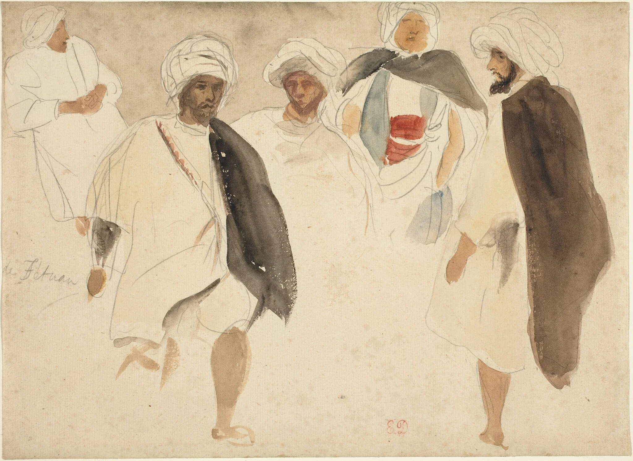 Study of Arabs, by Eugène Delacroix, graphite, 1830