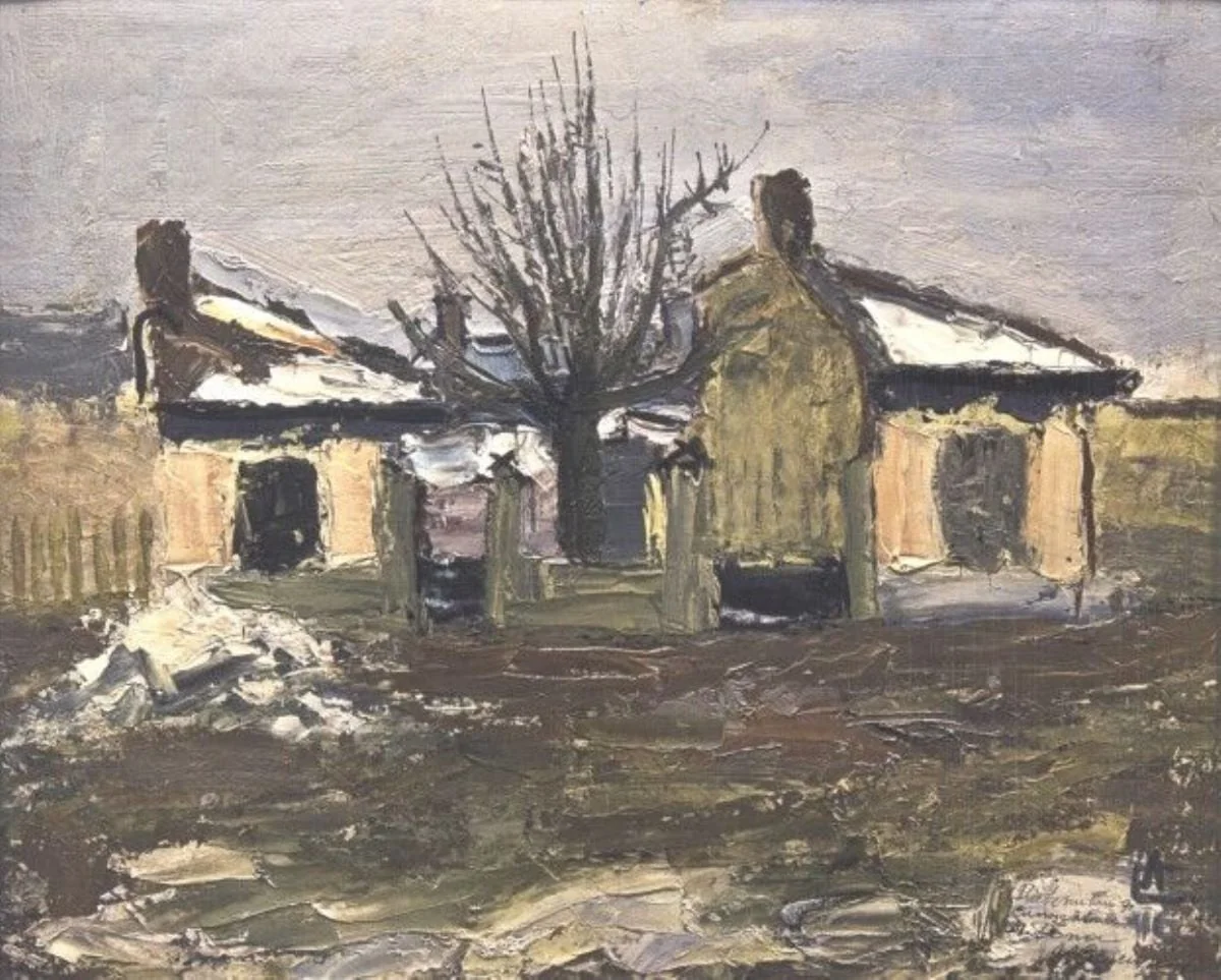 Peisaj de iarnă cu case, by Alexandru Ciucurencu, unspecified, 1946