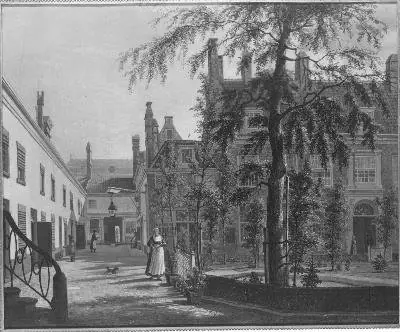 The Leprozenhuis ('lazar house') in Amsterdam as seen from the big courtyard; to the left  the roof of the Portuguese Synagogue