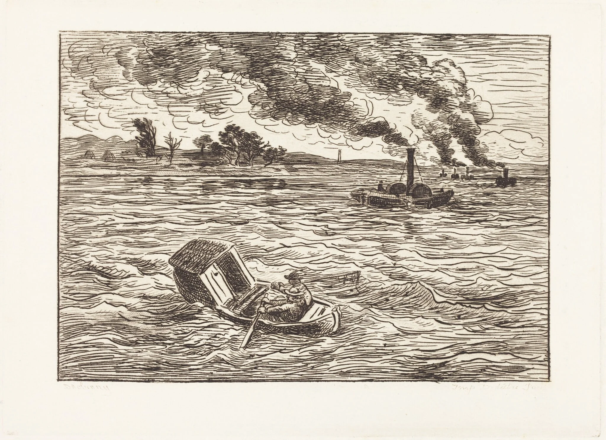 Steam Boats (Les Bateaux a vapeur), by Charles François Daubigny, ink, 1862