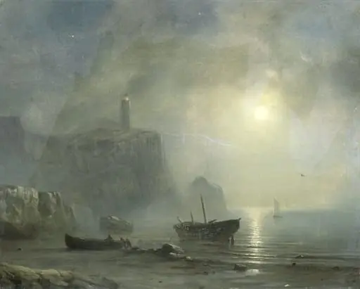 View of a Rocky Coast by Moonlight